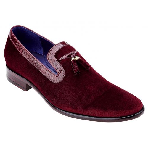 Belvedere "Ernesto" Scarlet Red Genuine Crocodile / Velvet Loafer Shoes 3941